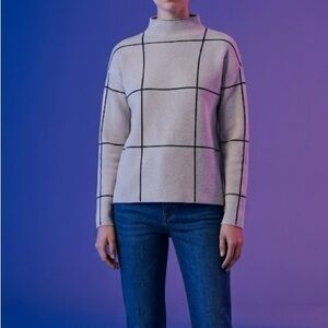 Tahari White Cowl Neck Sweater with Black Grid